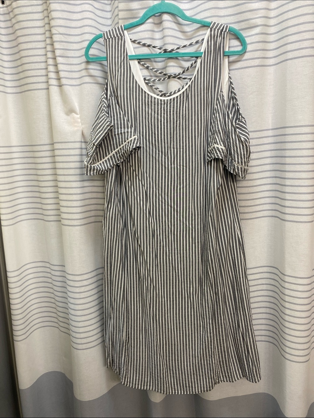 Moa Moa Striped Cold-Shoulder Midi Dress - Grey & White